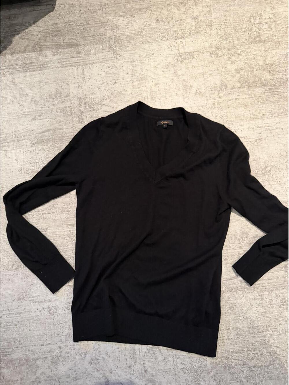 Quince Cotton Cashmere V Neck Black size small - Picture 2 of 7